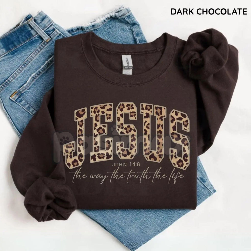 Christian Jesus Leopard Sweatshirt | Cheetah Print Faith Crewneck | Modern Bible Verse Shirt for Women